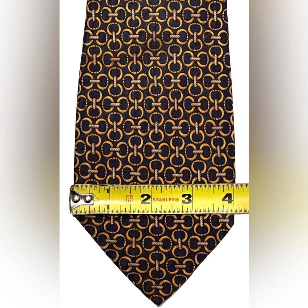 FENDI NECK TIE 100% SILK HAND MADE ITALY BLUE GOLD LINKS PREOWNED IMPERFECT